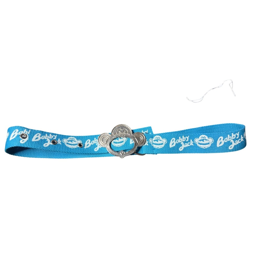 Bobby Jack Blue Canvas Web Belt Y2K Monkey Face Metal Buckle Adjustable Vintage